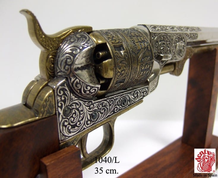 Engraved Gold & Nickel Replica Navy Pistol - Image 5