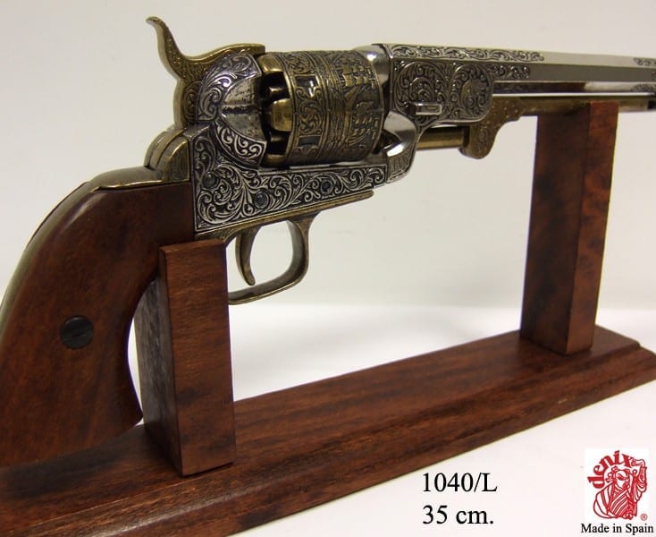 Engraved Gold & Nickel Replica Navy Pistol - Image 7
