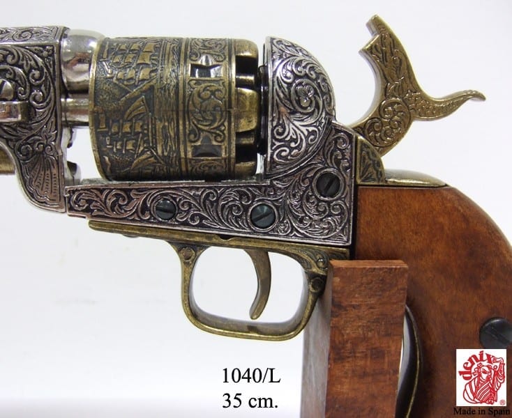 Engraved Gold & Nickel Replica Navy Pistol - Image 6