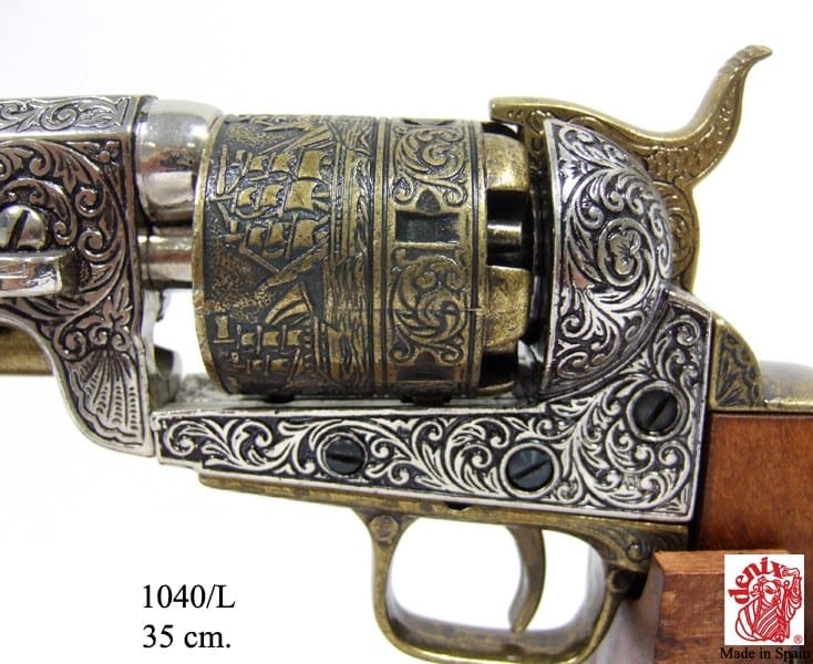 Engraved Gold & Nickel Replica Navy Pistol - Image 4